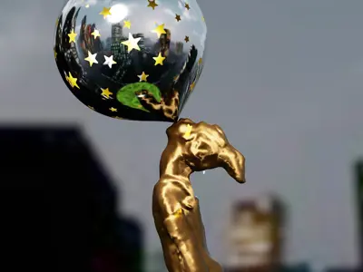 sculpture of a rabbit blowing bubbles