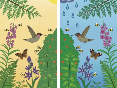 two panted banners featuring birds