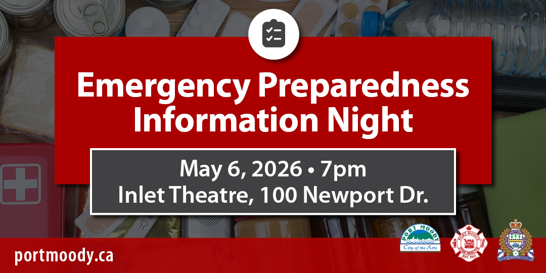 Emergency Preparedness session date and time with emergency supplies in the background
